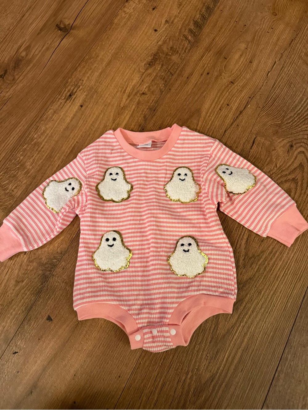 Kids Pink Striped Ghost Appliqué One-Piece
